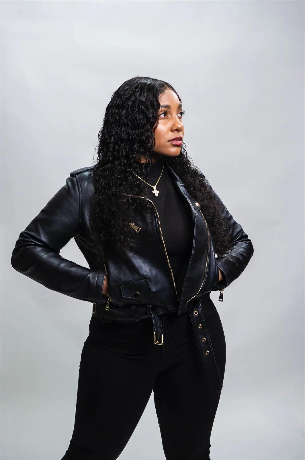 Women's Classic Biker Leather Jacket [Black]