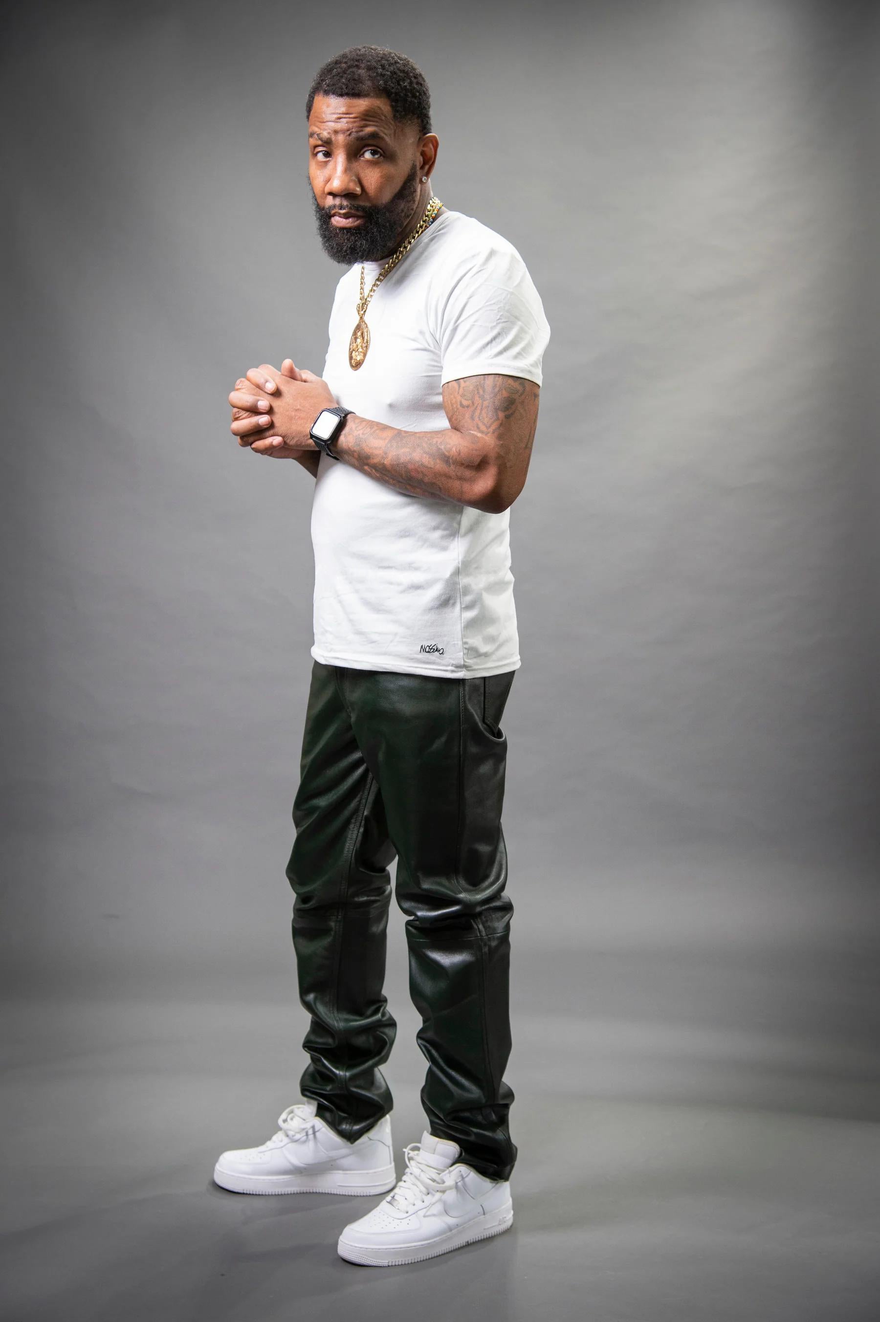 Men's Genuine Plain Leather Pants [Olive]