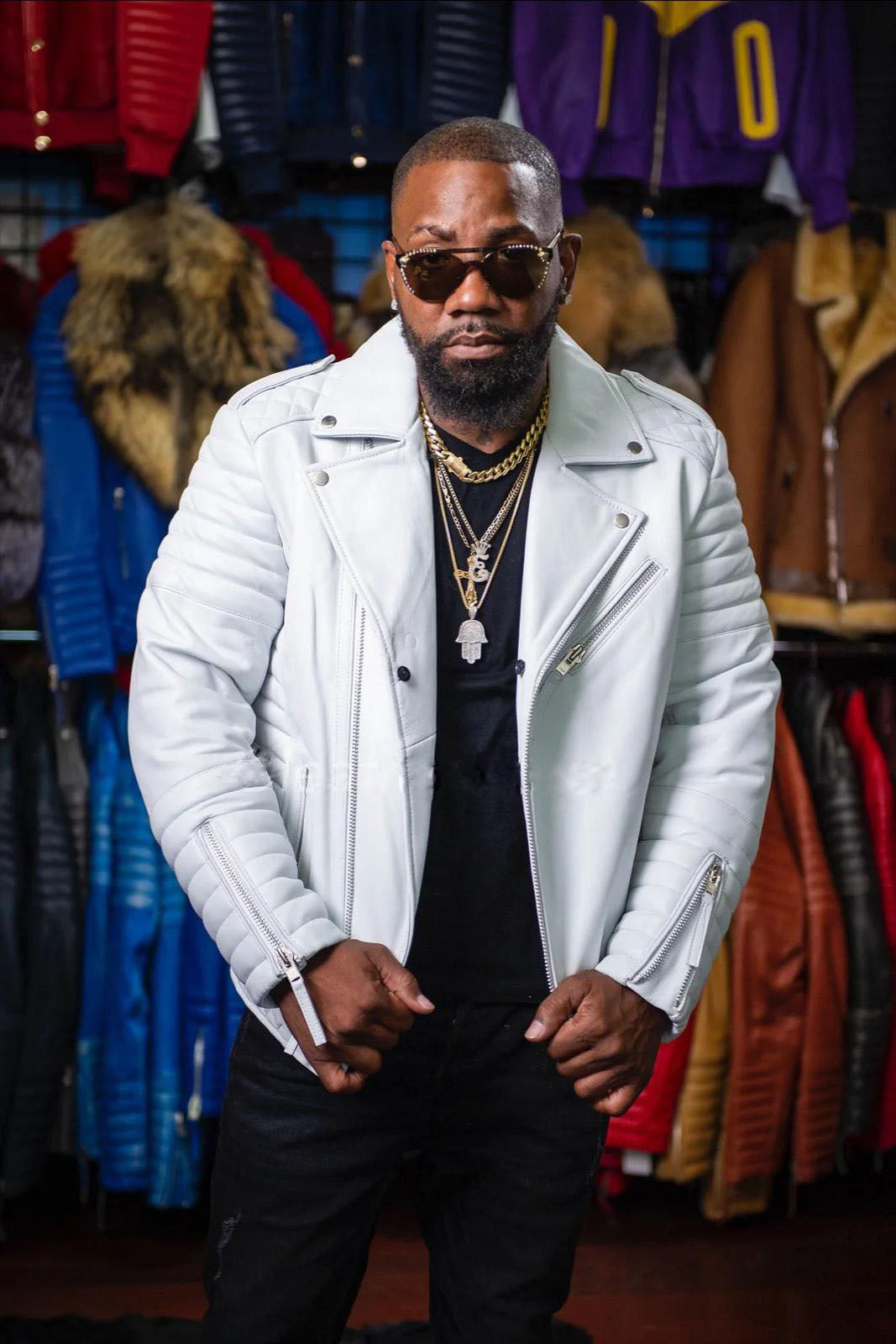 Men's Jay Biker Over-sized Leather Jacket [White]