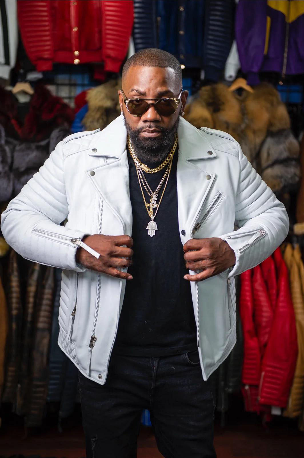 Men's Jay Biker Over-sized Leather Jacket [White]