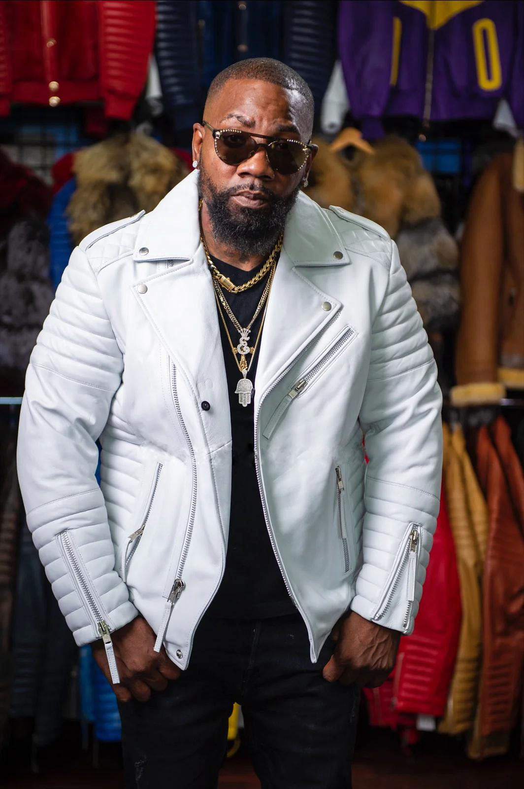 Men's Jay Biker Over-sized Leather Jacket [White]